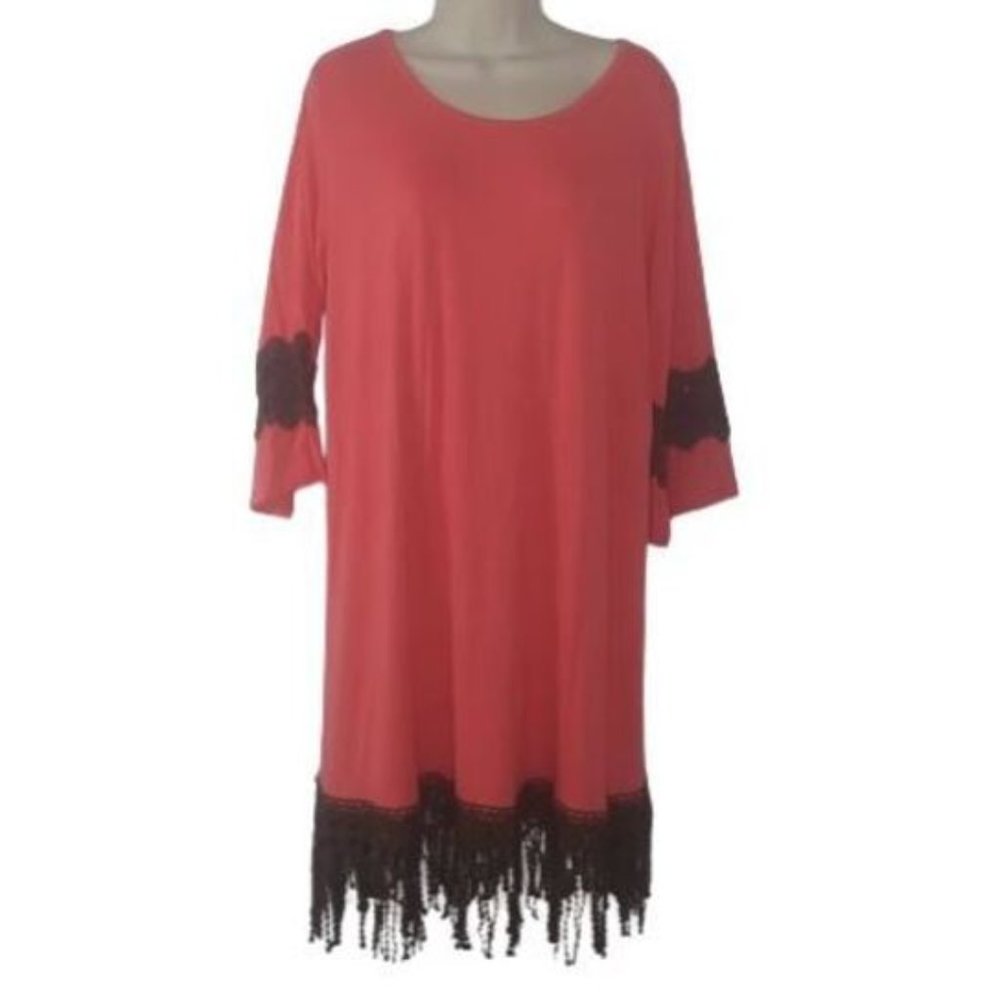 Southern Grace Orange and Brown Crochet Fringed Midi Dress